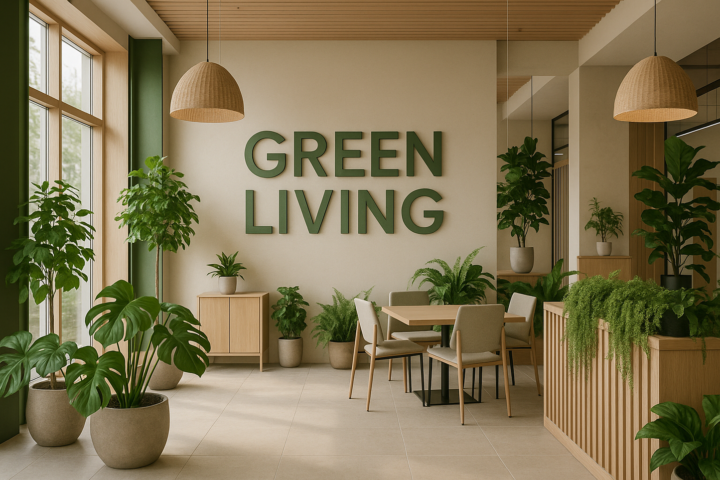 geschäftsraum mit dem Schriftzug GREEN LIVING