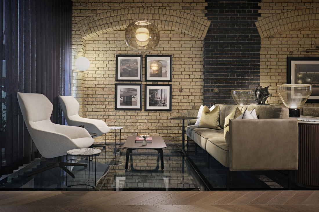 Brunner Möbel – Ray Lounge, Oval Besprechungslösung und Crona Lounge in modernem Büroambiente